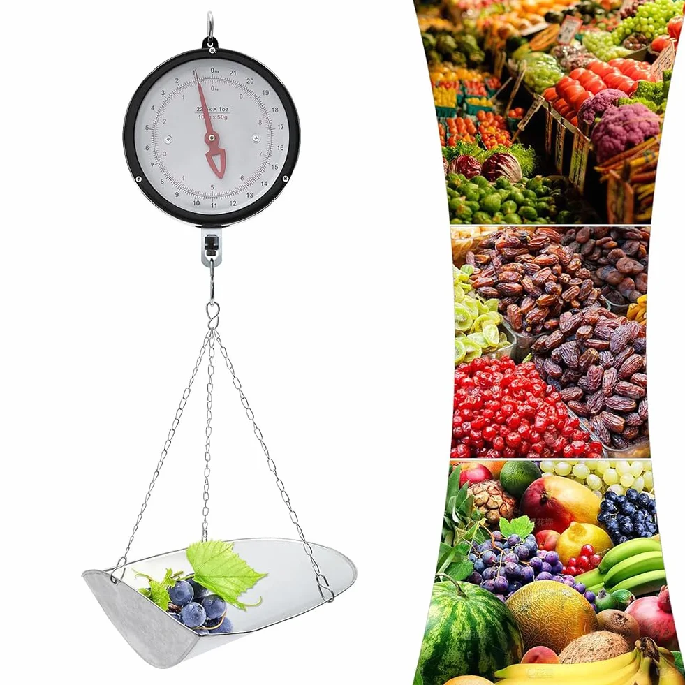 10-20kg Balanza Mecánica Colgante De Doble Cara con Cadena Y Bandeja para Cucharones Balanza De Peso con Muelle para Granja, Cocina Alimentos Y Productos AgrícolasSilver,10kg