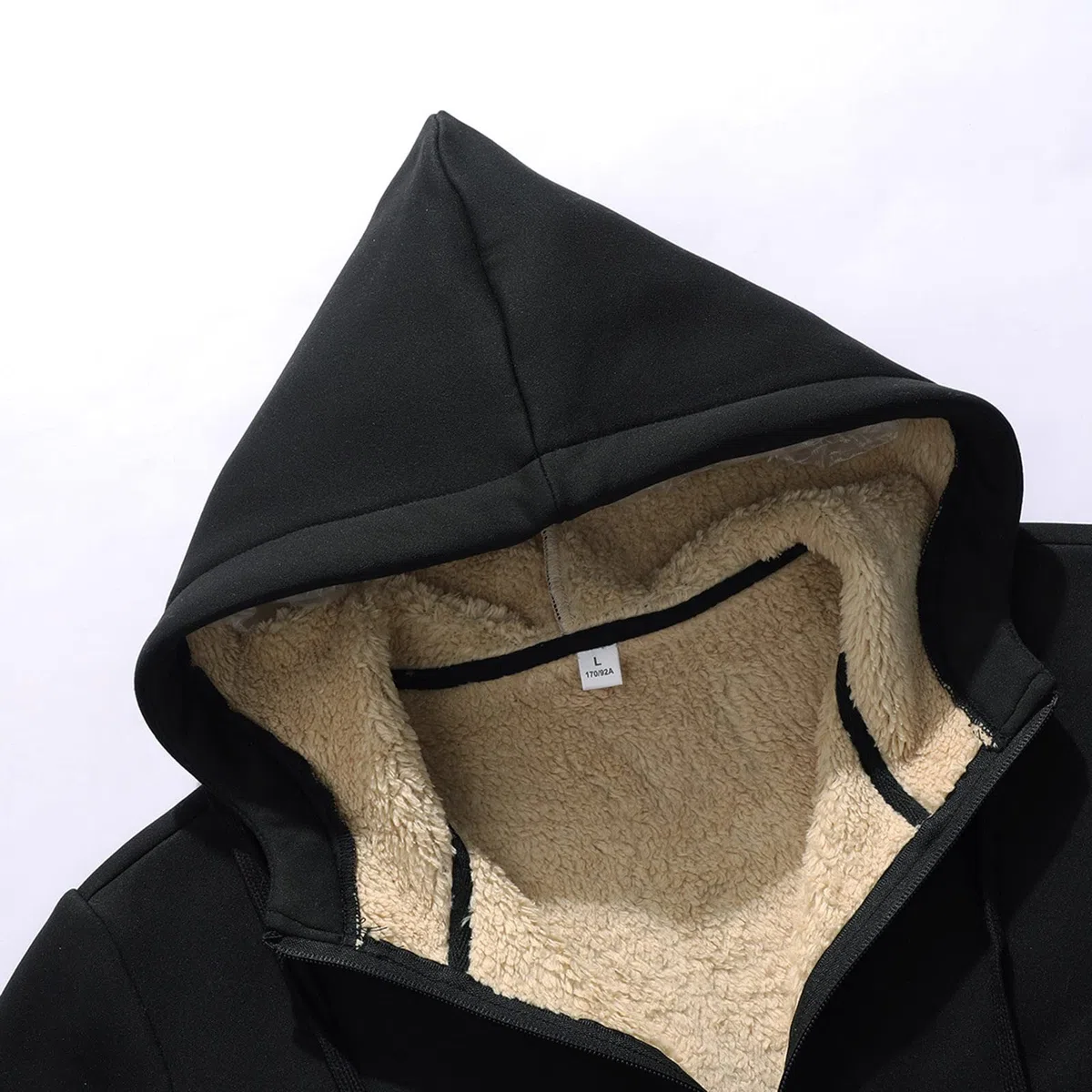 Genérico Hombre casual cálido felpa sólida dos piezas traje cremallera bolsillo sudaderas con capucha abrigo cordón pantalones conjunto