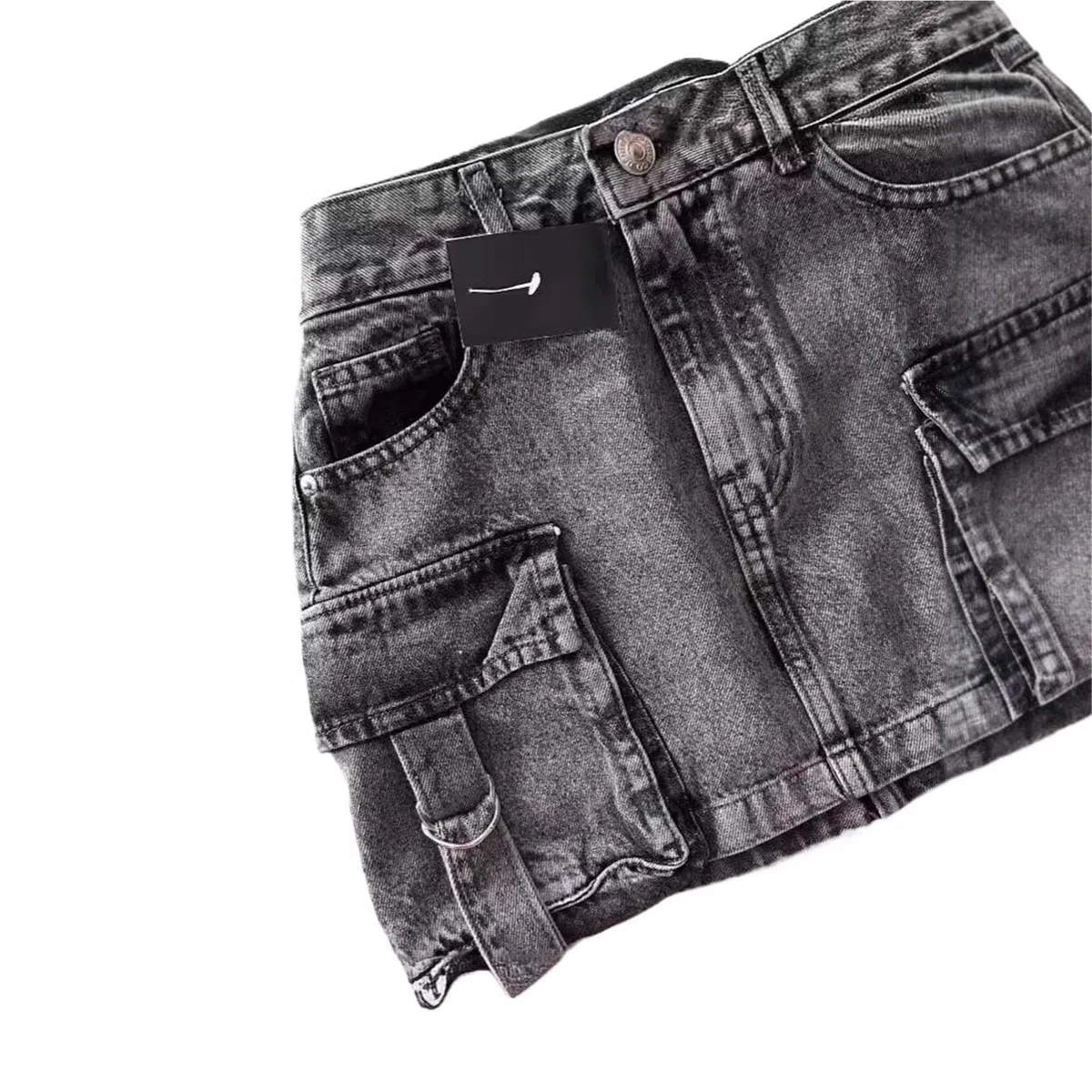 Minifalda Vaquera Faldas Mujer Falda Corta Casual Denim Cintura Alta Cadera Envoltura Una Línea Bolsillos Verano para el día a día