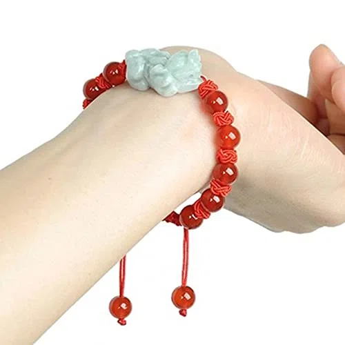 Feng Shui Pulsera Feng Shui, Pulsera Feng Shui, Pulsera de Jade para Mujeres y Hombres, Pulsera de la Suerte, Pulsera China de Piedras Preciosas de Jade, Pulsera de Hilo Rojo, Amuleto, Rojo, ágata