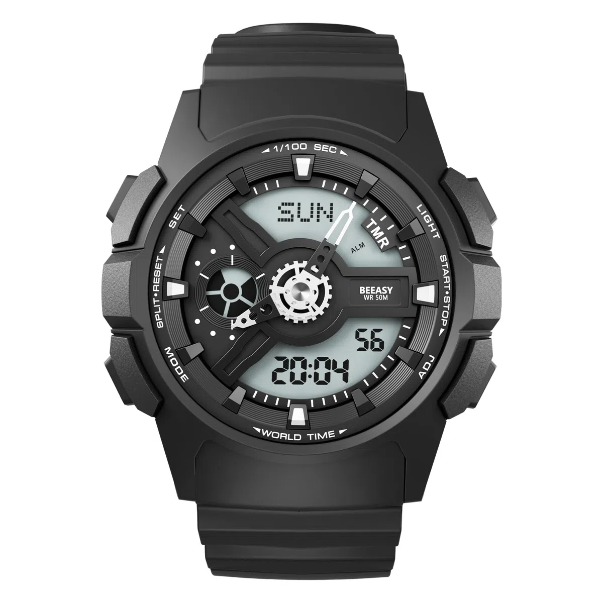 Beeasy Reloj deportivo para hombre, resistente al agua, militar, con fecha, multifunción, táctica, LED, alarma, cronómetro, Negro (Negro)