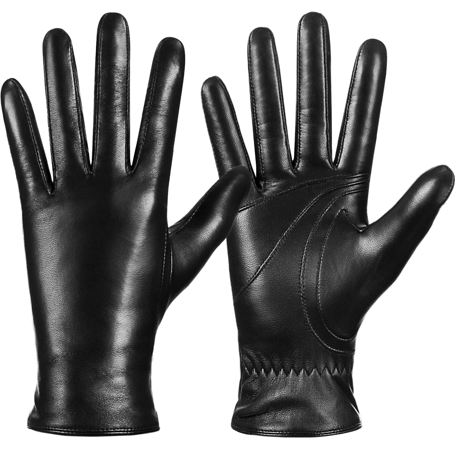 Guantes de piel de oveja de invierno para mujer, moda para conducir, pantalla táctil, con forro térmico de cachemira, Negro, Large