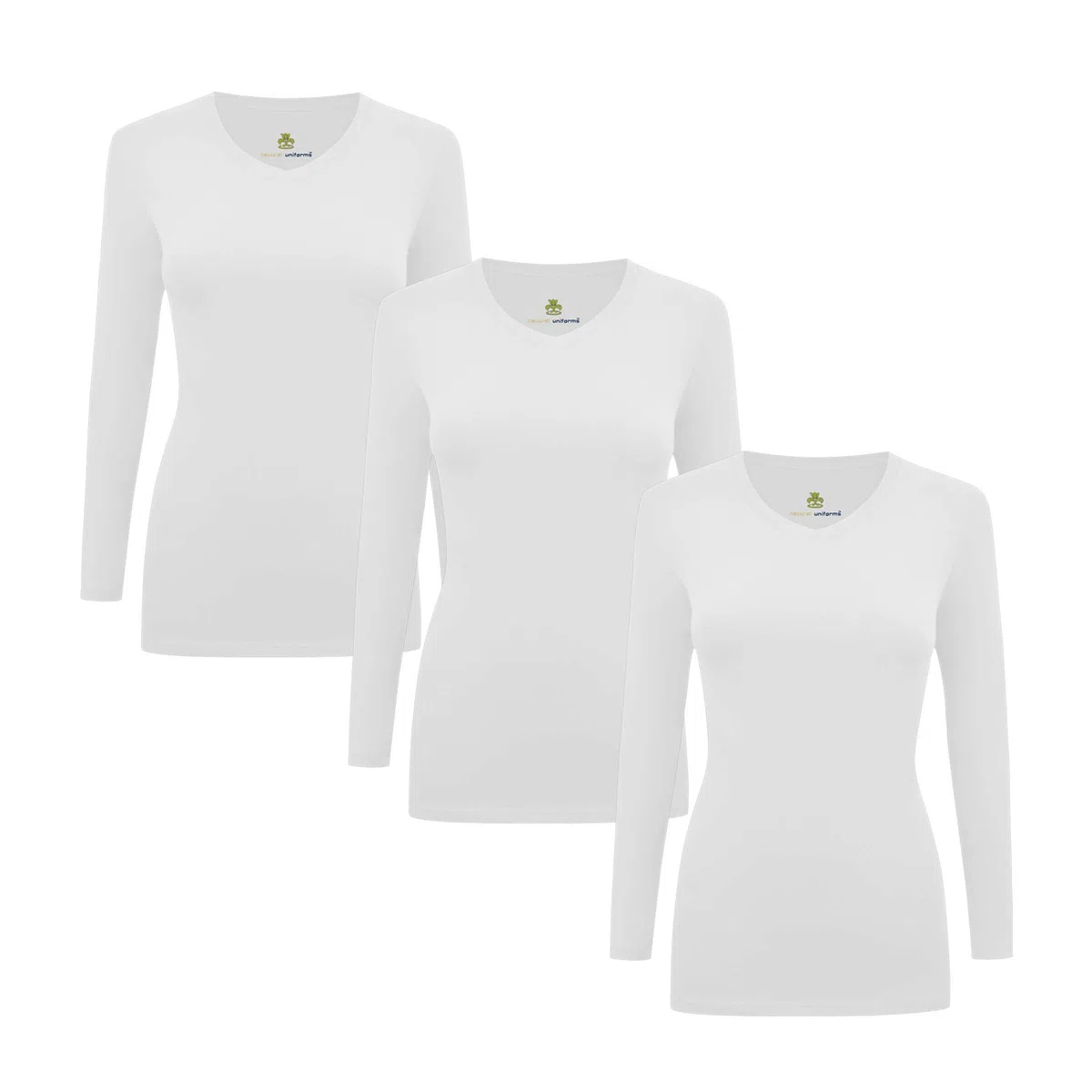 Natural Uniforms Camiseta de manga larga con cuello en V para mujer, paquete de 3
