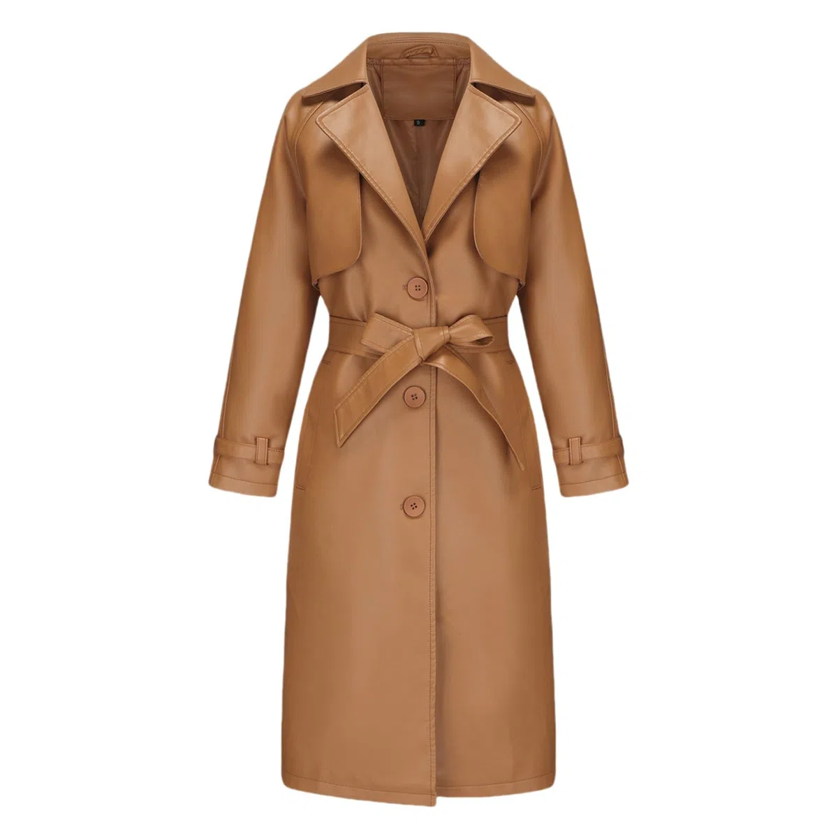 Chaqueta larga de cuero para mujer, chaqueta de piel sintética para mujer, gabardina con solapa y botón de muesca