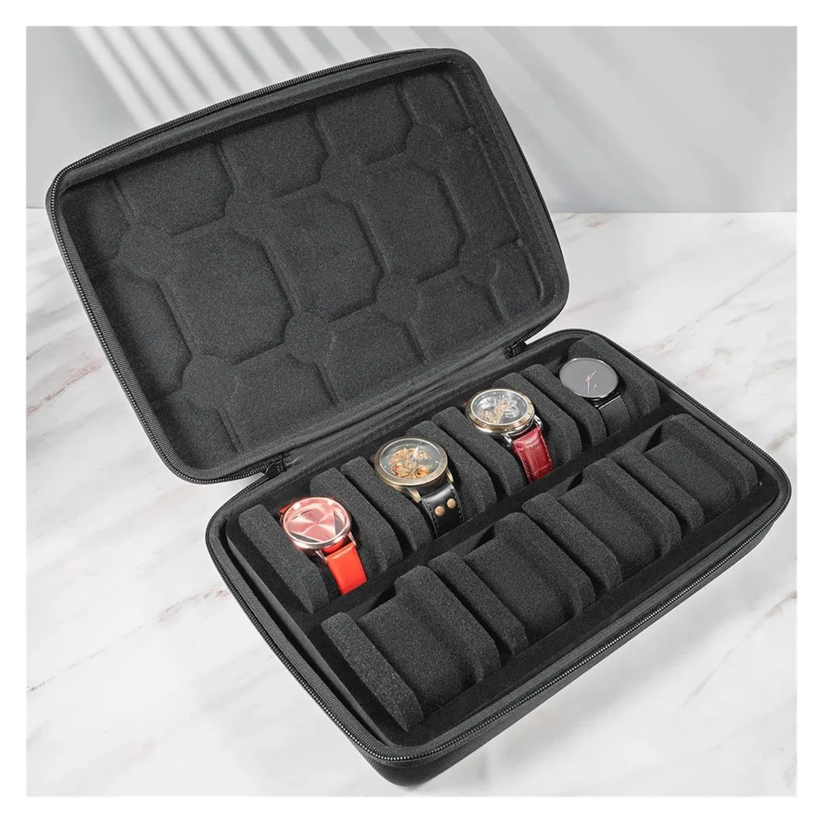 Bolsa para guardar relojes Caja organizadora de relojes for hombres y mujeres, estuche viaje portátil, soporte exhibición for pulsera, inteligentes(Black 4 Slot)