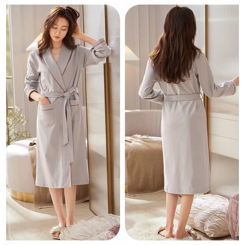 Camisones De Manga Larga para Mujer, Algodón Suave con Bolsillos, Bata Larga De Talla Grande para Mujer, Albornoz Cómodo Y Cálido, Ropa De Salón De Algodón, Pijama De Una Pieza Perezoso, Camisón