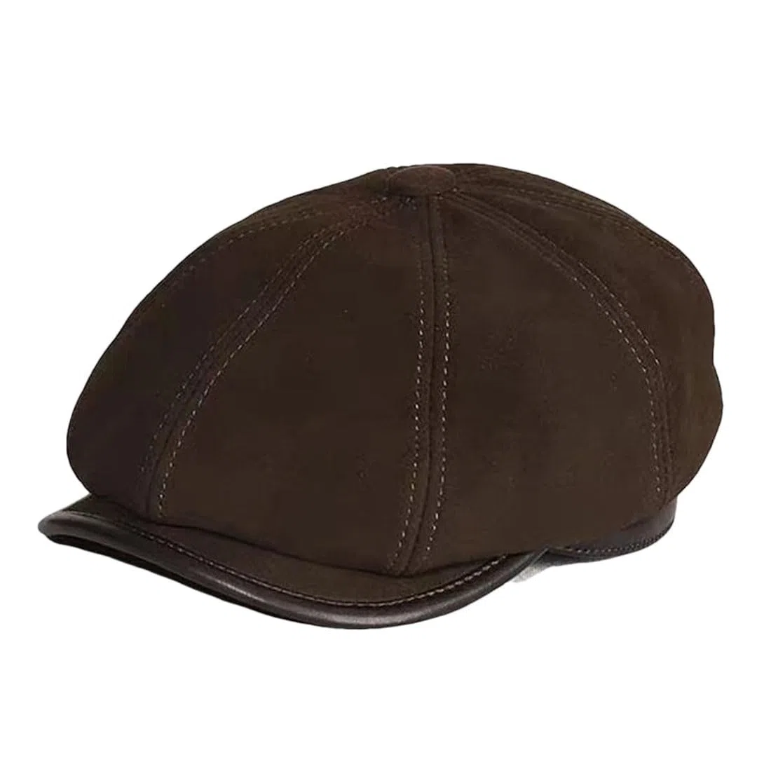 Boina de piel de ante para hombre, 100% ante de oveja, gorras octogonales
