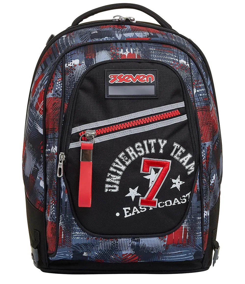 Seven Mochila con Ruedas TROLLEY NEW TECH WORLD, Negro - Mochila 3 en 1, Mochila Escolar con Carro - Bolso Escolar Niños, Niñas, Adolescentes - Bolsillo Frontal con Cremallera