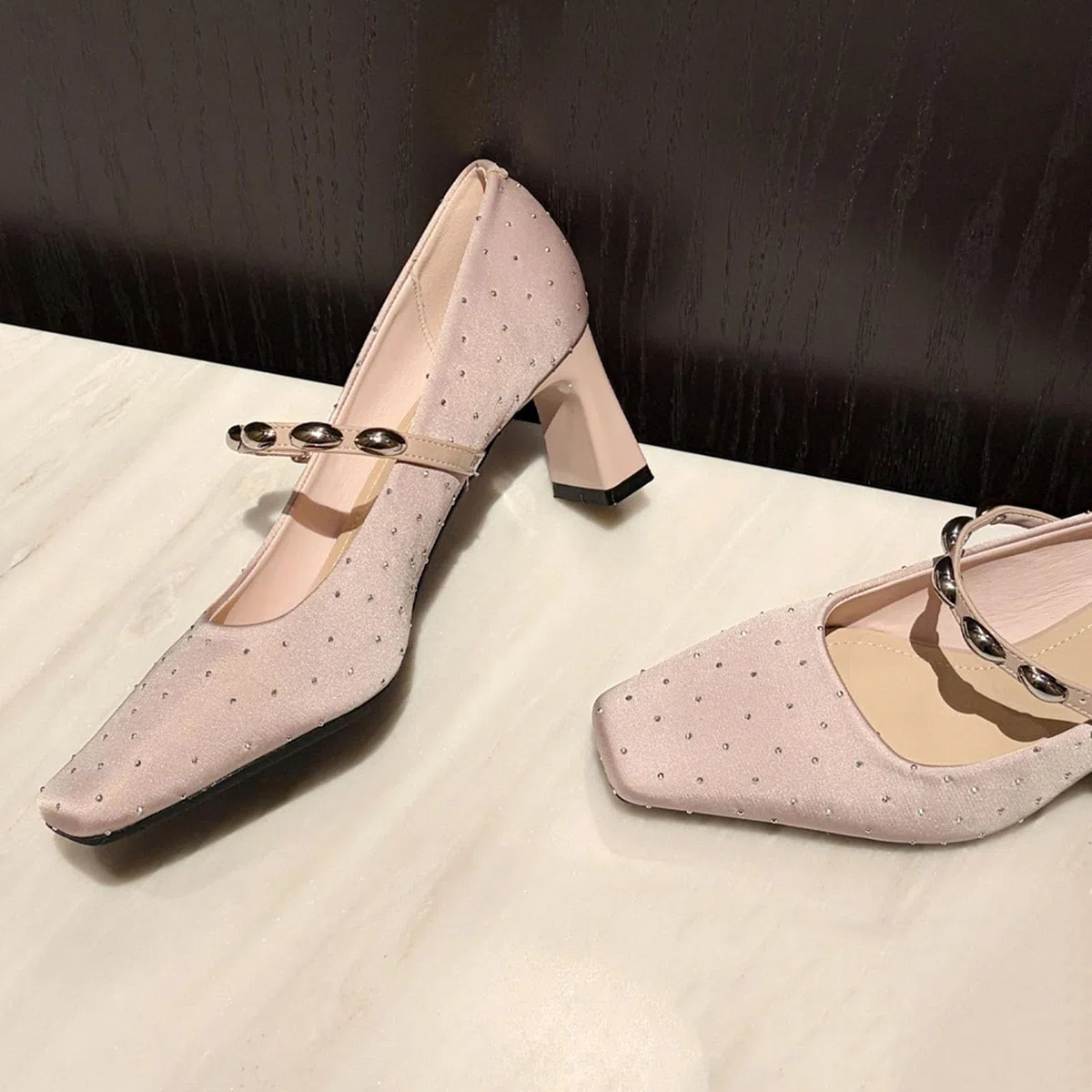 Zapatos de tacón Alto de Mujer Strass Cinta Ajustable 6CM Fiestas y Bodas