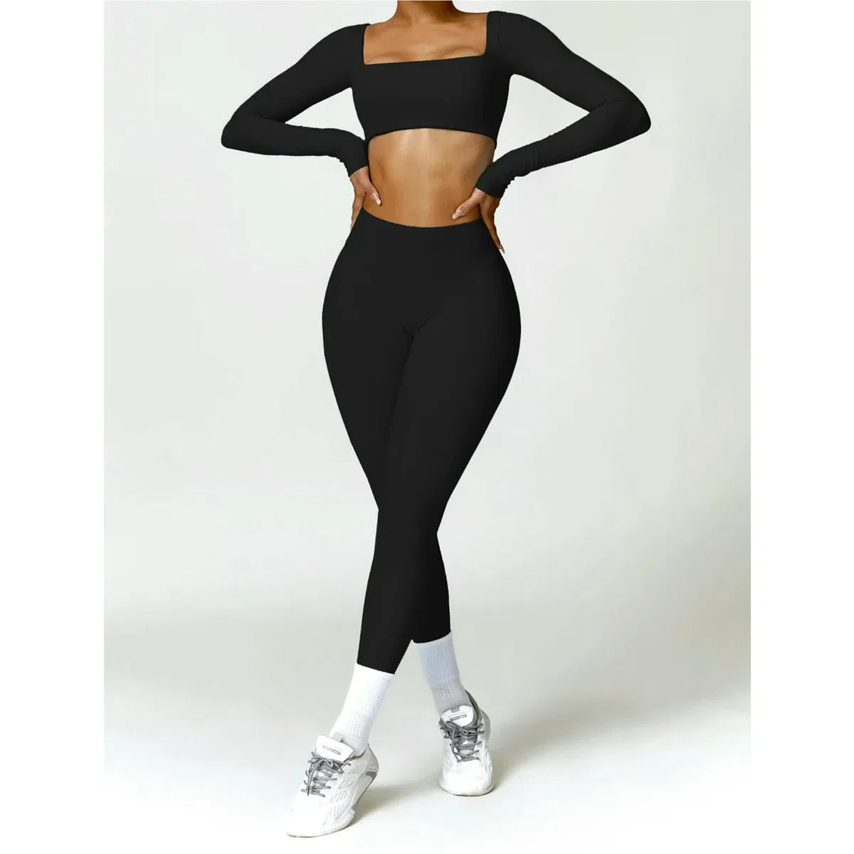 Pantalones de Yoga Mujer Ajustados Sin Costura para Deportes Femeninos Cintura Alta Hacer Ejercicio En El Gimnasio-Negro Avanzado-l