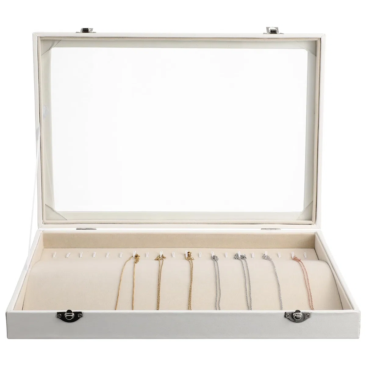 Garneck Joyero Organizador para Collares de Madera Tapa Transparente Caja Cajón y Cierre Seguro Bandeja Expositora Portátil para Collares Adecuado para Viaje y Almacenamiento