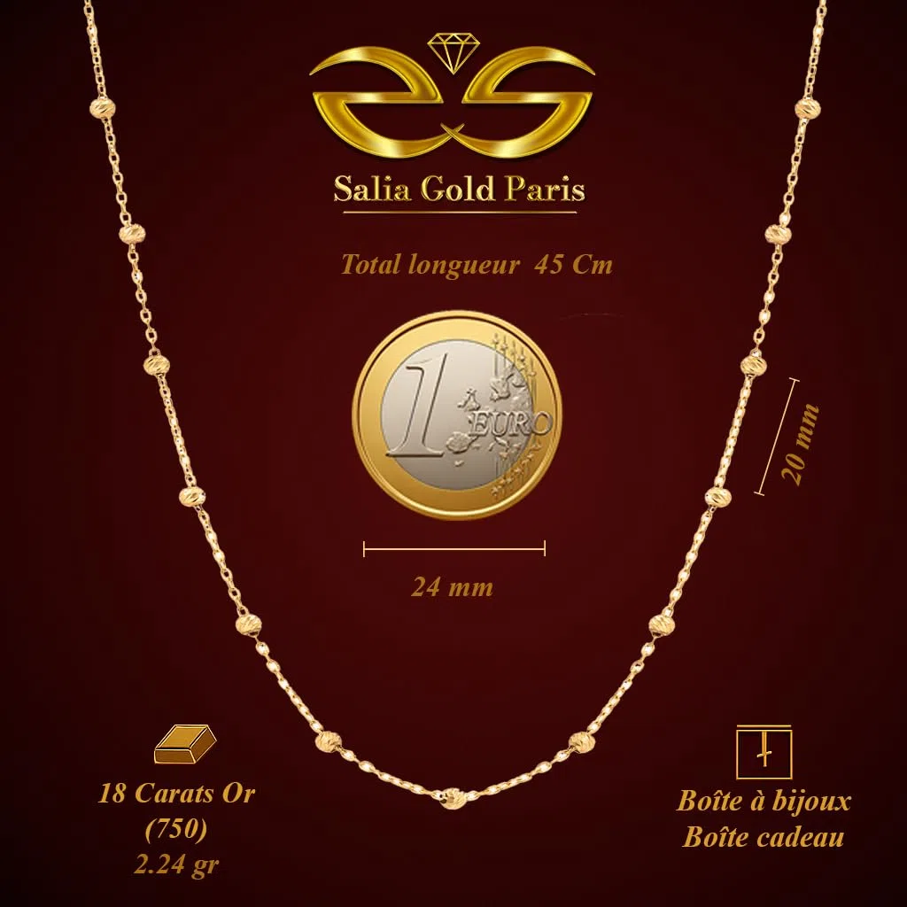 Collar para mujer de oro amarillo de 18 quilates,2.24 gr, cadena elegante con pequeñas perlas – para cualquier ocasión – Salia Gold Paris