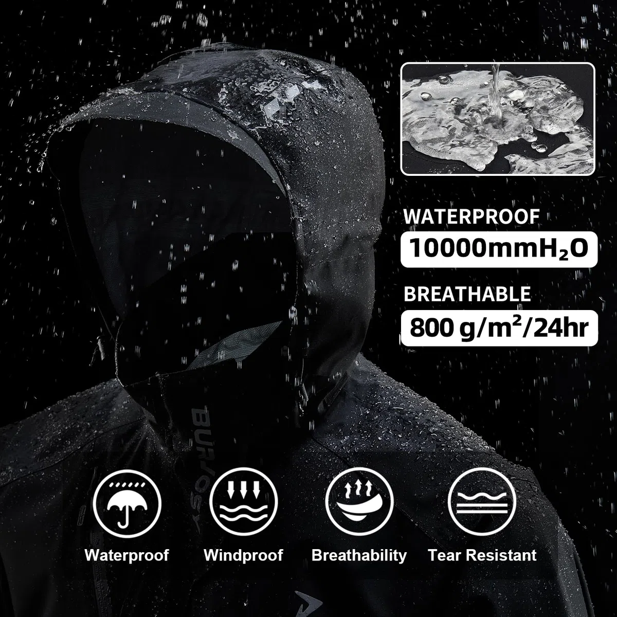 Chubasquero Hombre Impermeable y Transpirable Chaqueta de Lluvia con Bolsillo Trasero Ligera Plegable para Ciclismo Senderismo y Pesca