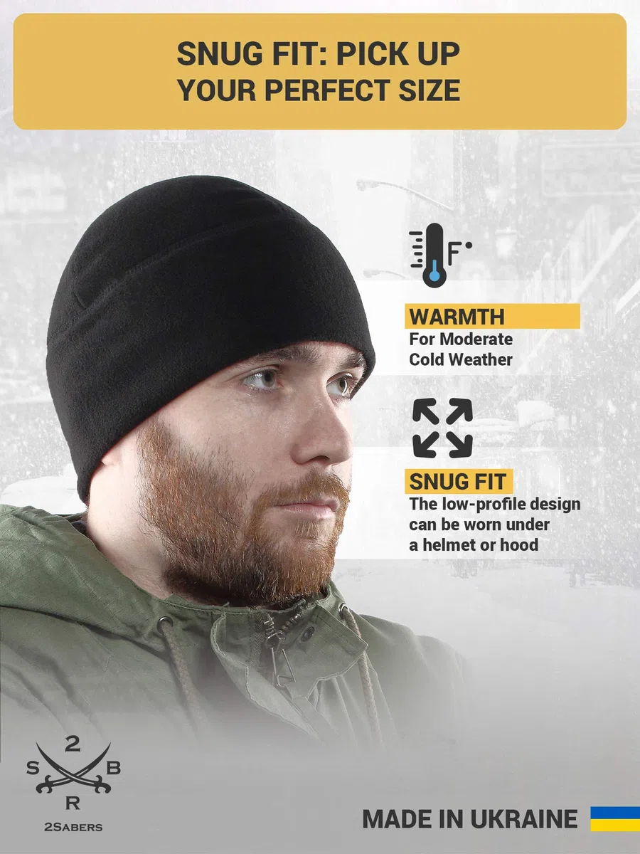 2SBR 2SABERS Gorro de invierno cálido de forro polar, para hombre, para clima frío, color negro