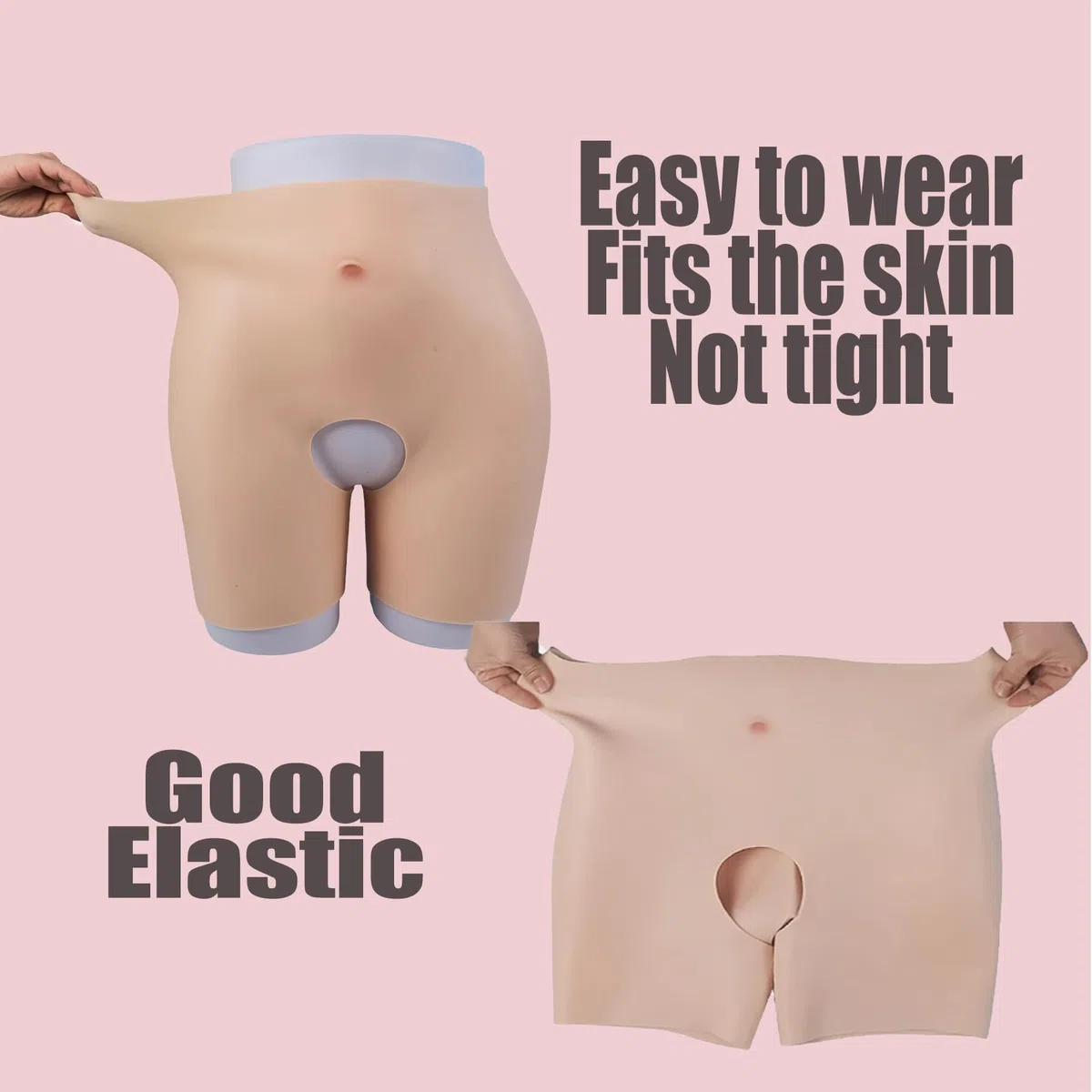 Adima Pantalones De Silicona para Aumentar Los Glúteos Ropa Interior Reductora De Glúteos De Entrepierna Abierta para Mujeres y Travestis,Blanco,Hip 1.2CM