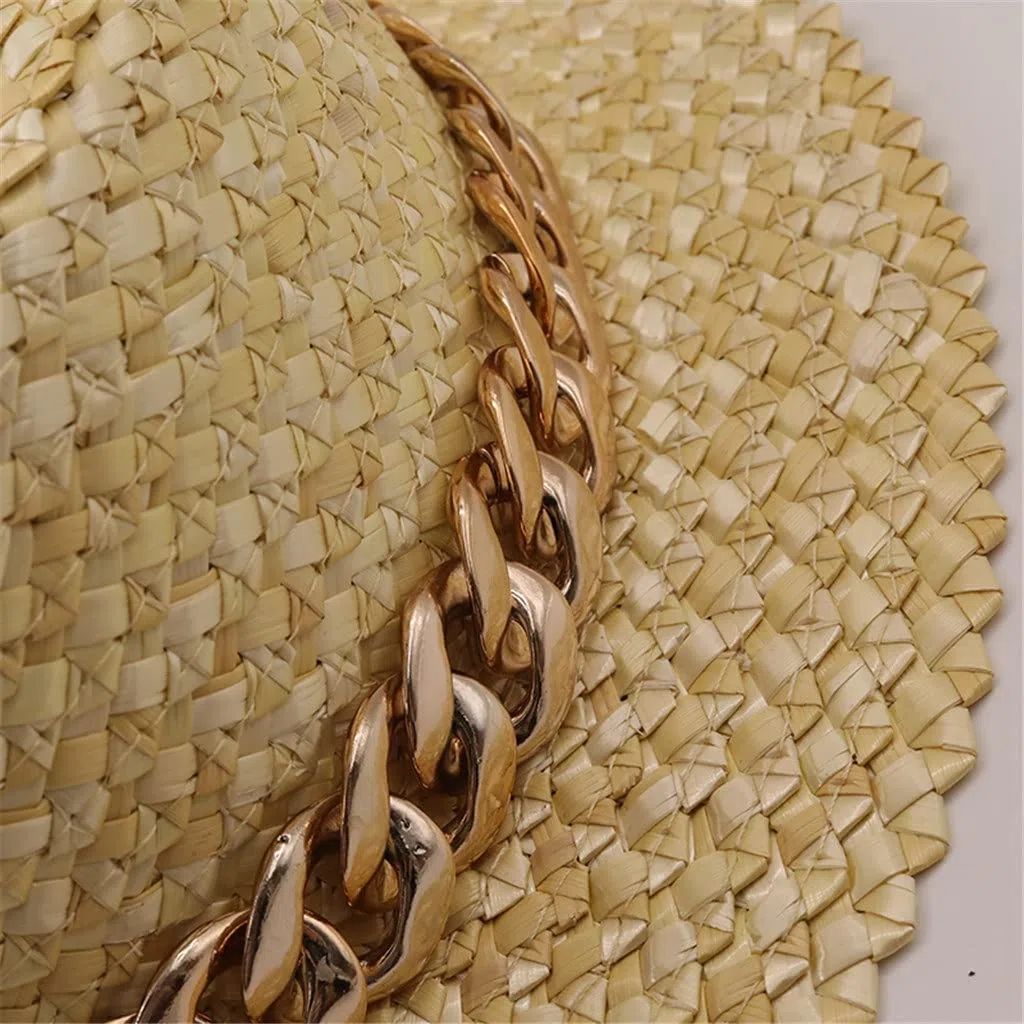 Sombrero de Playa de Paja para niña Hecho a Mano para Mujer Gorra de Vacaciones de Verano Sombreros de Visera de protección Solar Plana de Moda (Color : C, Size : 55-58CM) (A 6 3/4)