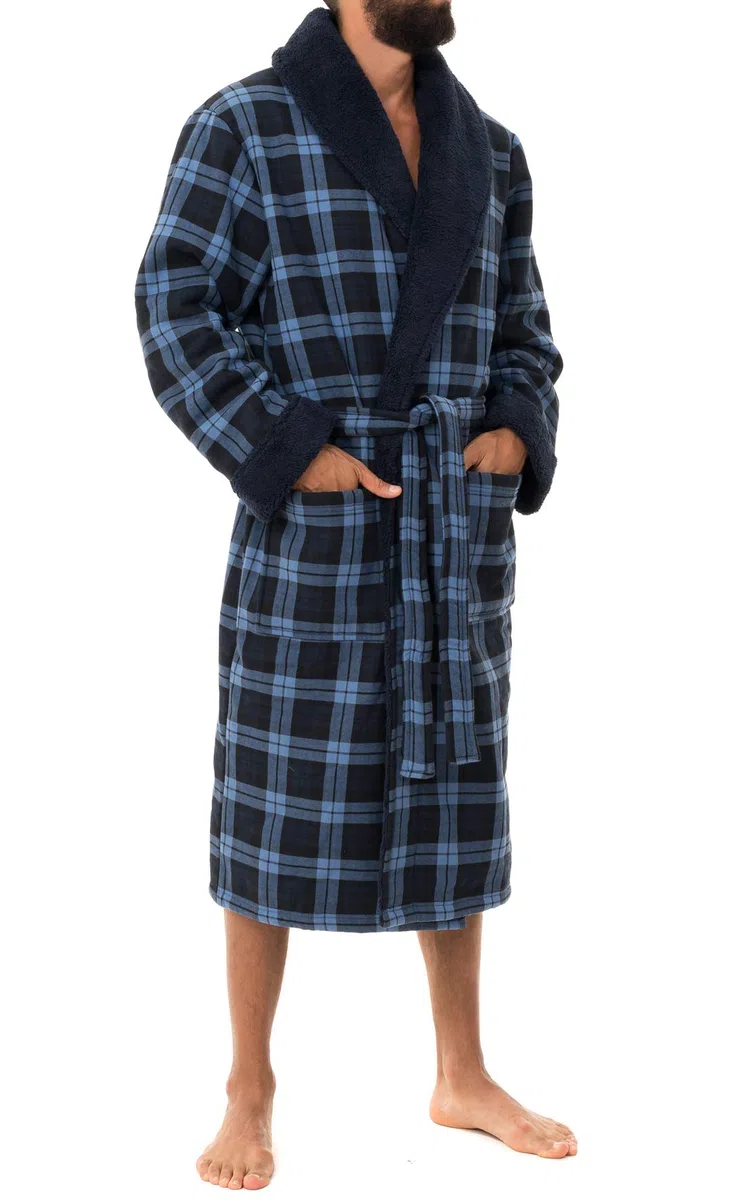John Christian Bata Polar térmica Super Suave, Cuadros Azul Rojo Blanco