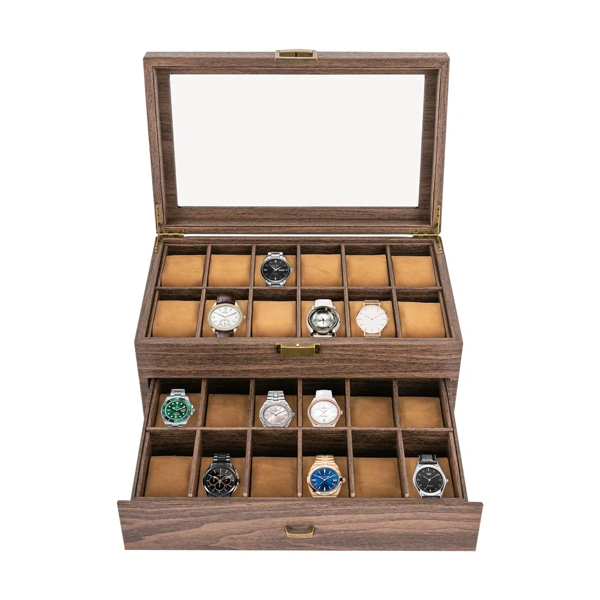 Caja de relojes con 24 compartimentos, estuche para relojes para hombres y mujeres, organizador de relojes, ideal para uso personal, presentación en tienda y decoración de interiores