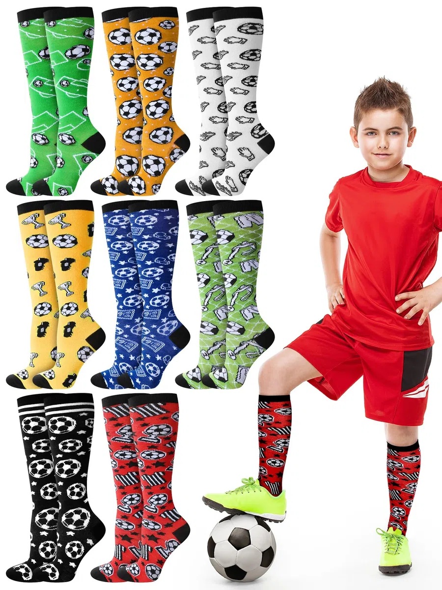 8 pares de calcetines de fútbol hasta la rodilla para niños, calcetines deportivos de fútbol para jóvenes, regalos de fútbol de Navidad