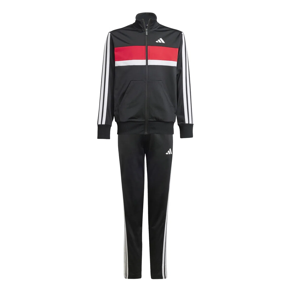 adidas Unisex niños Seasonal Essentials Tiberio 3 Stripes Tricot Track Suit, black/white/pure ruby, 7-8 Years