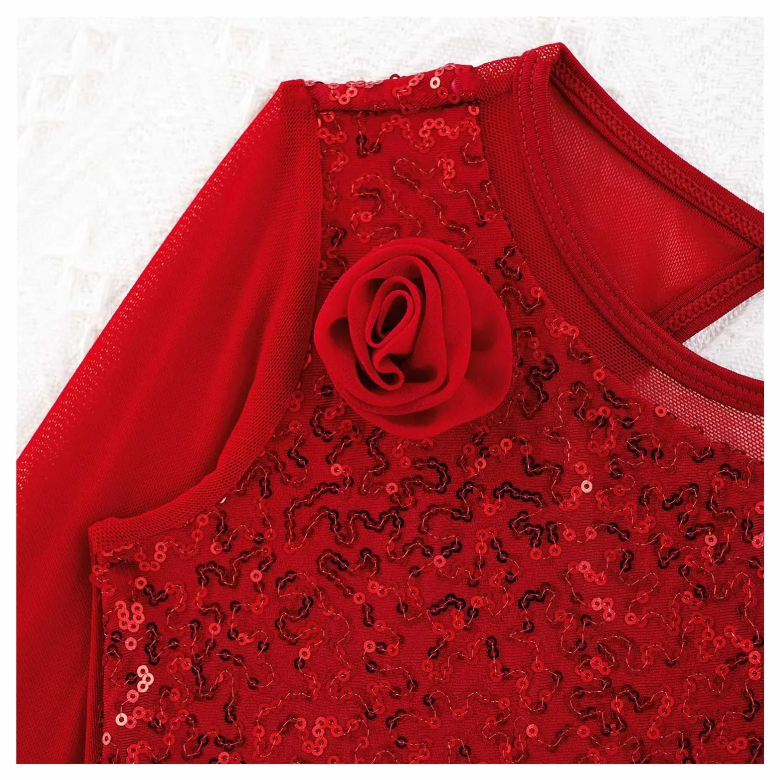 Maillot patinaje artistico Vestido de leotardo gimnástico con lentejuelas for niñas, traje de baile for niños, vestido de patinaje sobre hielo de manga larga de malla, Ropa de baile for actuaciones(Go