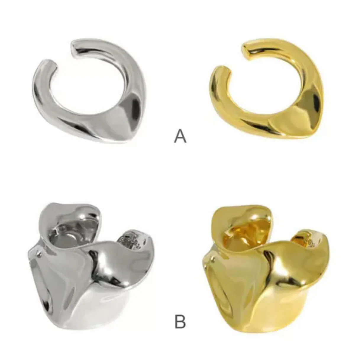 Pendiente de aro de Plata de Ley con Forma Irregular para Mujer, A1326-B, 1 aro pequeño Individual, Dorado