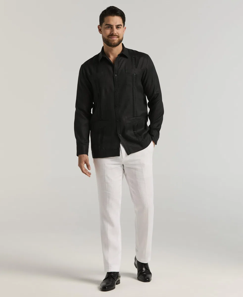 Cubavera 100% Linen Four-Pocket Long Sleeve Button-Down Guayabera Shirt (Available In Big & Tall) Camisa Abotonada Hombre (Pack de 1)