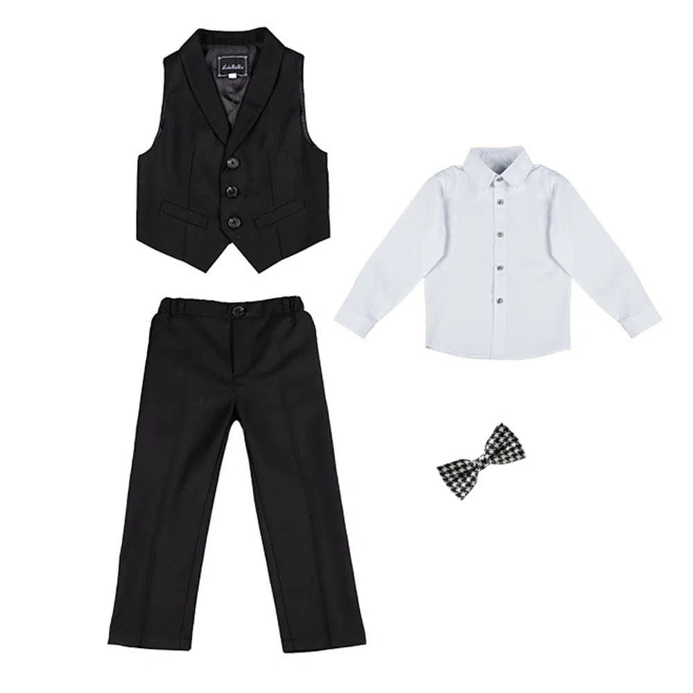 Traje de Boda para Niños 4 Piezas Conjunto Chaleco Verano Trajes Bautizo Conjunto de Ropa de Ceremonia Graduación Trajes Chicos Conjunto de Traje de Caballero Elegante Infantil Esmoquin