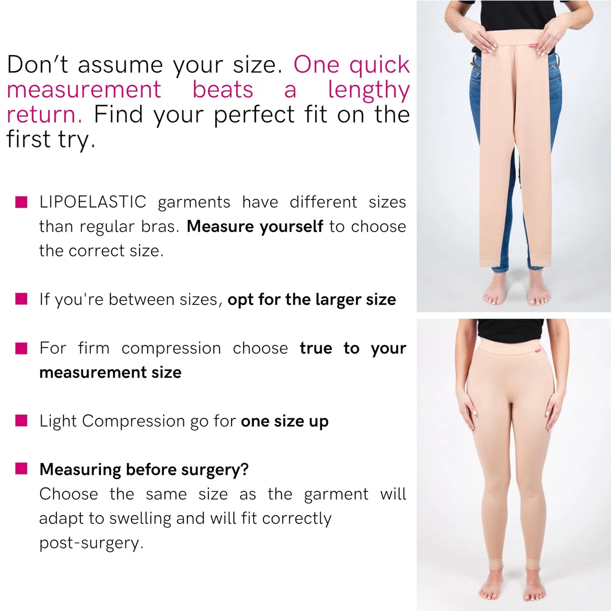 VD variant de compresión pantalones bajo d, en el pecho hasta debajo de la rodilla con triple gancho de cierre ajustable, todo el año, color Piel, tamaño M