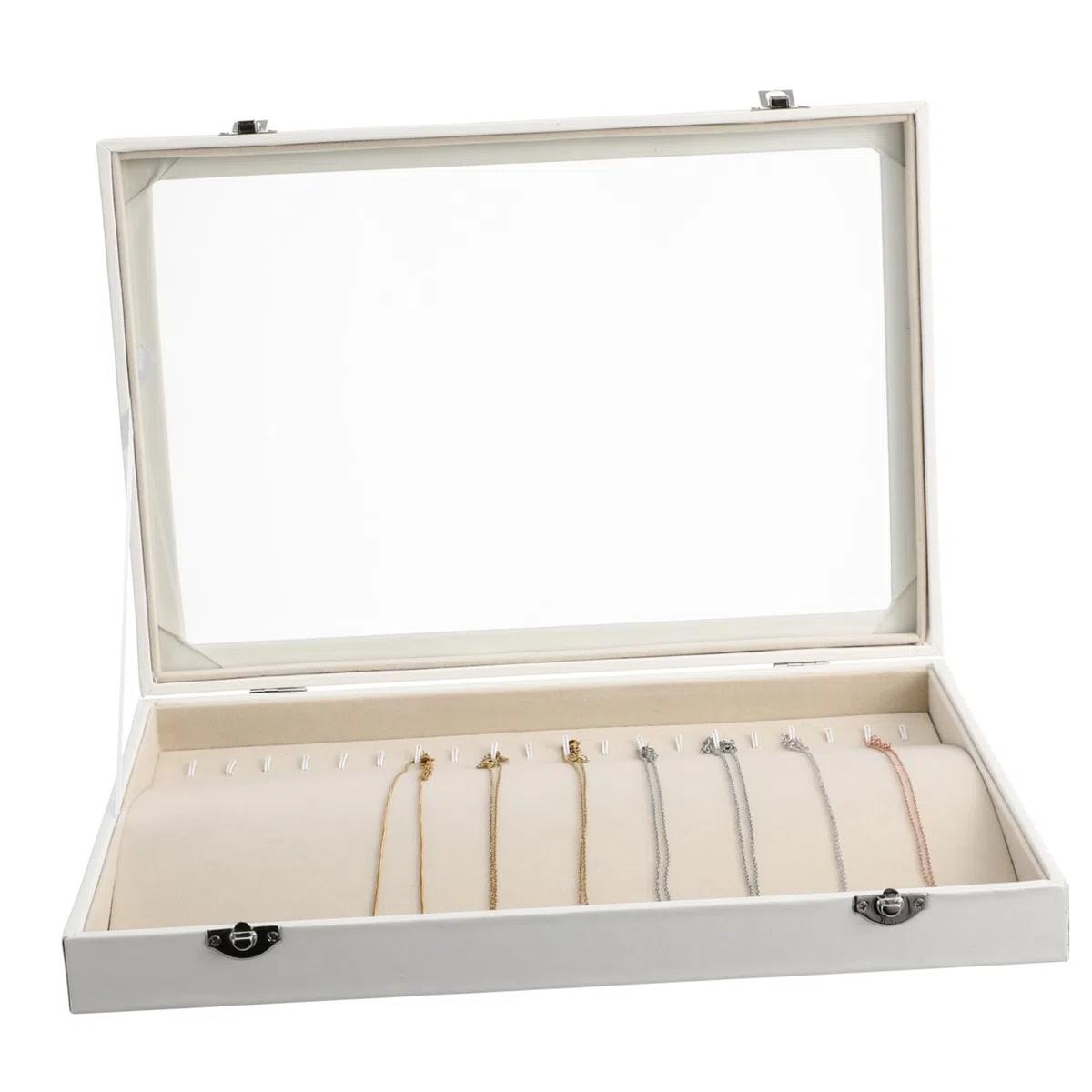 Didiseaon Caja Organizadora De Collares De Madera Tapa Transparente Expositor De Joyas Cerradura Organizador De Collares Para Mujer Almacenamiento Seguro Gran Capacidad Para Viaje y Hogar