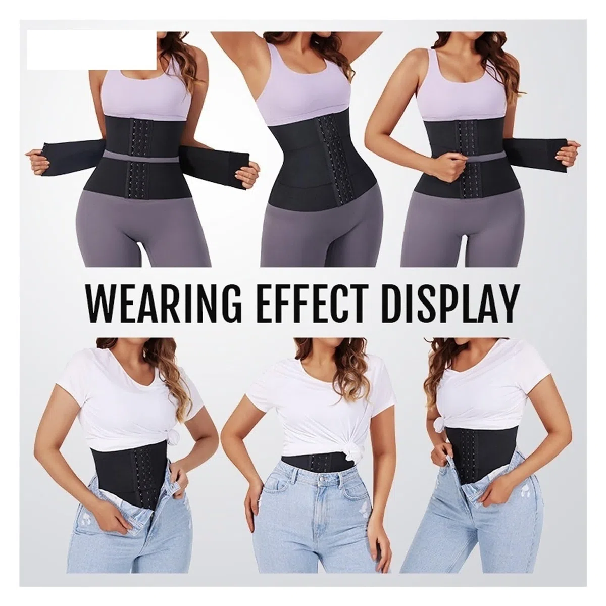 Fajas Reductoras Mujer Cinturón de entrenamiento de cintura XS-3XL for mujer, con 3 segmentos debajo del busto, diseño de reloj de arena.