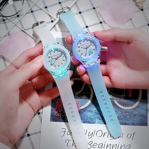 Reloj para niña Estudiante Flash Relojes Niña Niños Reloj Luminoso Silicona Colorido Fruta Regalos Reloj Relojes para niñas (Color : Strawberry Blue)