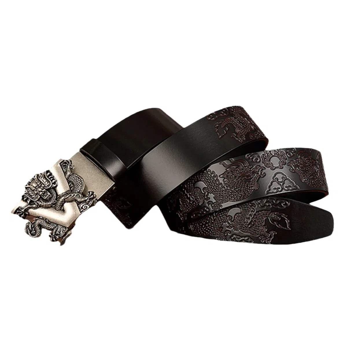 Cinturón, Trinquete de cuero genuino for hombre con hebilla automática deslizante 3D plateada, 1,38" (35 mm) de ancho - Hebilla ajustable (Color : Black, Size : 110cm/waist:36"~38")