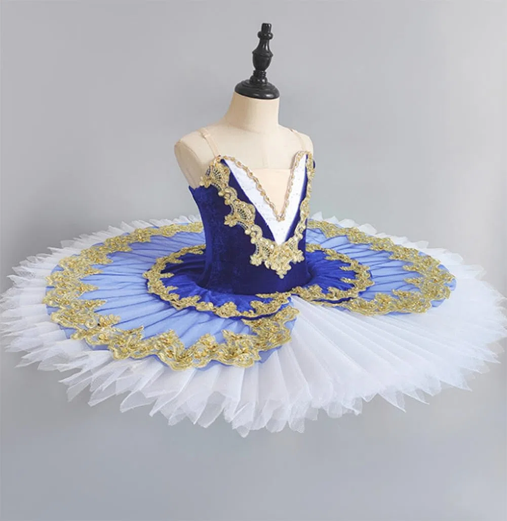 EFLALYHG Tutú de Ballet Profesional para niñas, Plato de panqueques tutú de Bailarina, Vestido de Fiesta Disfraz de competición de Danza de Ballet para niños