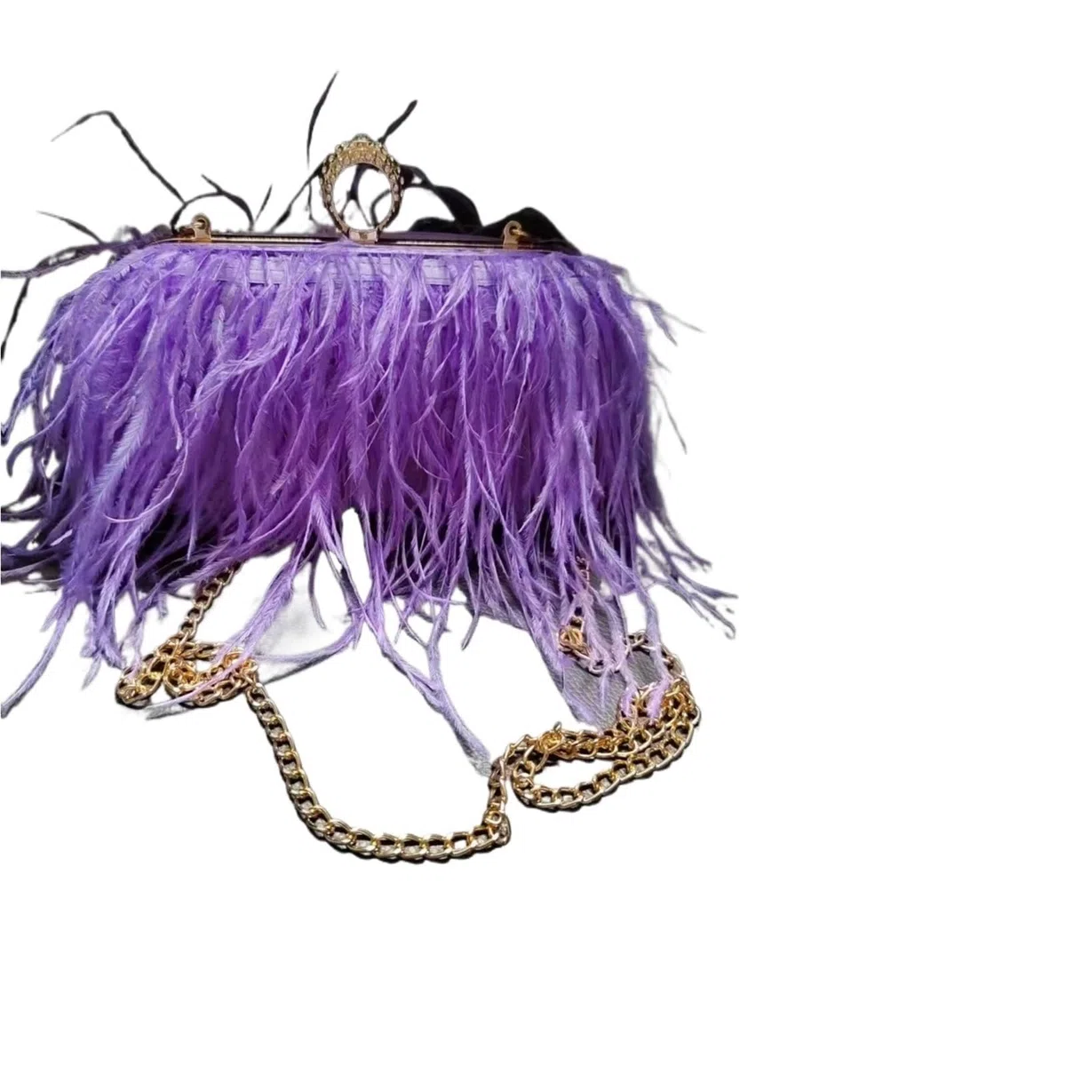 Bolso fiesta Bolso de mano noche con plumas avestruz multicolor y anilla for los nudillos