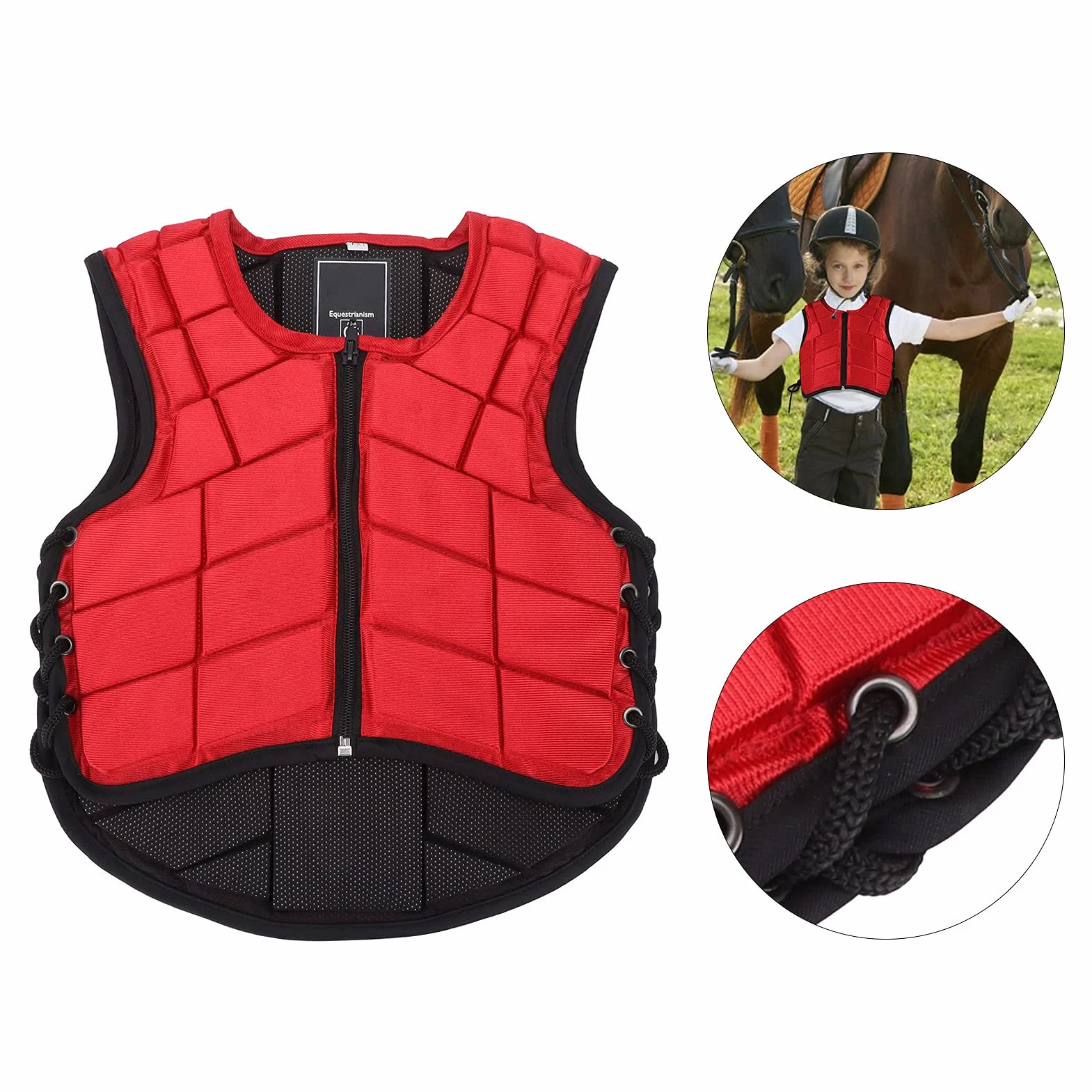 Chaleco Ecuestre de Nailon Rojo para Niños con Absorción de Impactos y Amortiguación para Protección de Equitación (CENTÍMETRO)