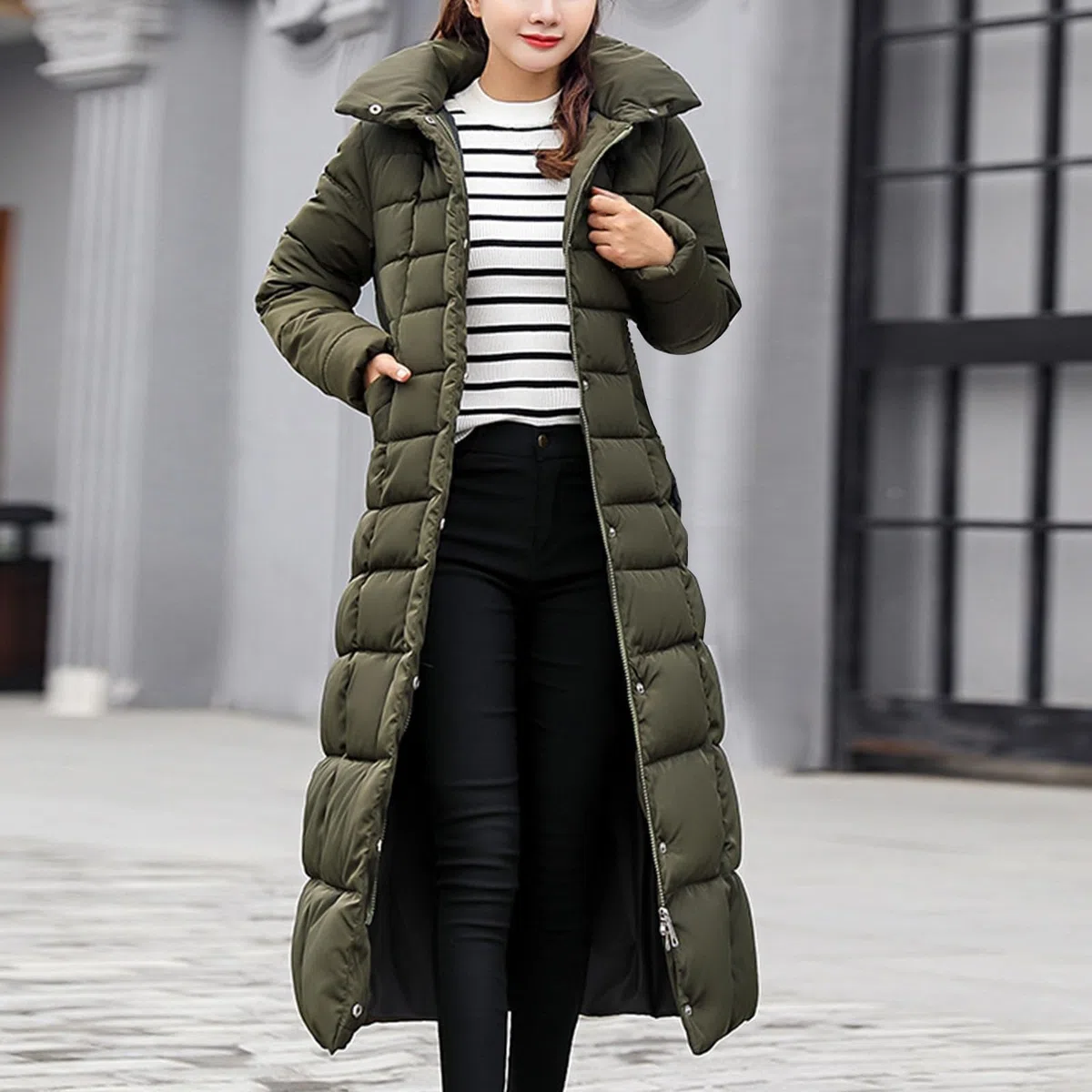 Abrigo de invierno para mujer con forro cálido y largo, chaqueta de plumón ligera para mujer, tallas grandes, chaqueta acolchada de invierno para mujer, abrigo de invierno elegante, abrigo de plumón