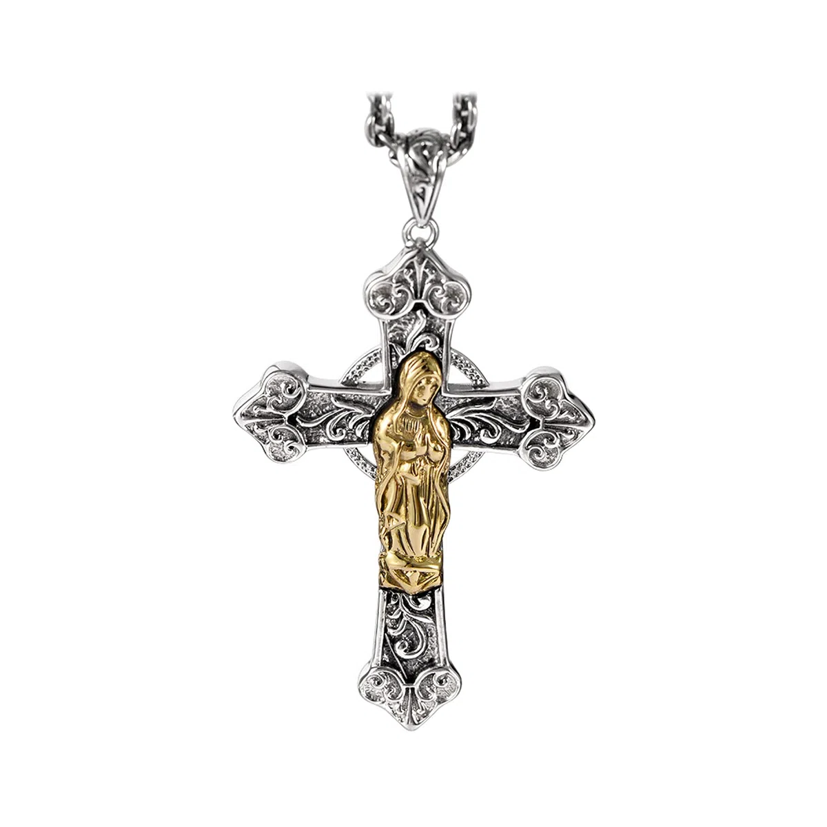 s925 Colgante de Plata de Ley con Cruz de la Virgen maría con Colgante de Plata Amatista