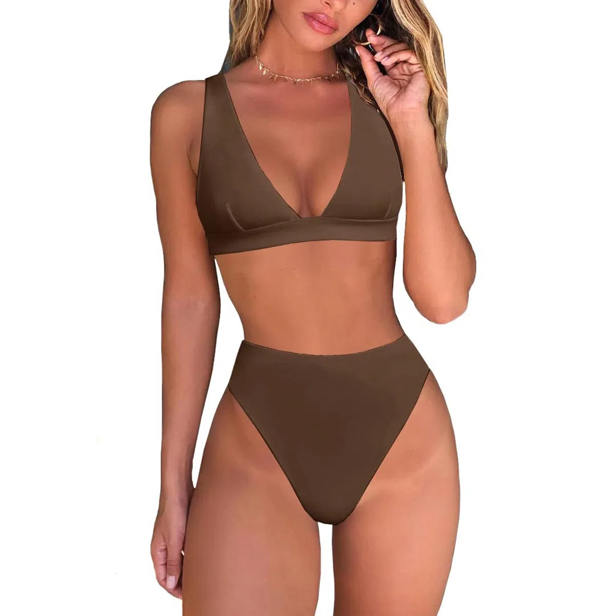 Conjunto De Bikini Tanga for Mujer, Traje Baño Dos Piezas con Parte Superior Triángulo Brasileño Sexy Cuello En V Profundo, Negro, S