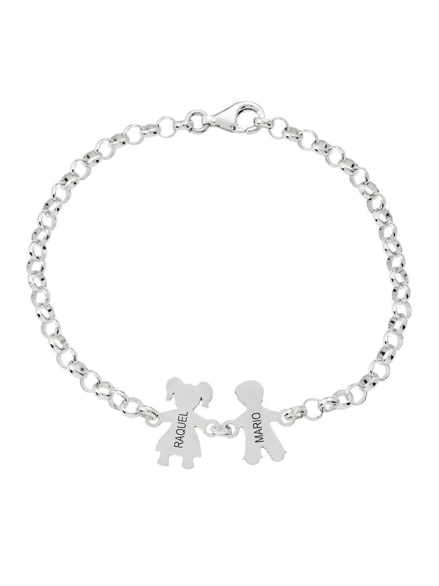 Pulsera Personalizada Mama Niños de Plata de Ley 925.Pulsera Ideal como Regalo para Madre o Abuela.Pulsera con Nombre personalizado de Hijos y Nietos.Graba de1 a 7 Nombres.Ajustable