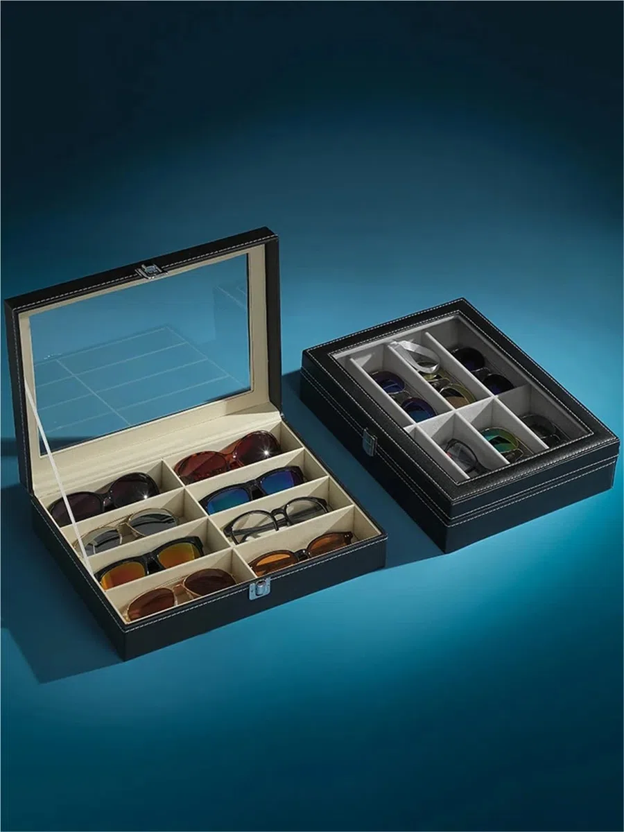 Organizador Para Gafas De Sol Estuche de gafas de cuero PU, gafas de sol de gran capacidad for hombres, gafas de sol for mujeres, estuche for gafas for miopía, caja for presentación de joyas(3 Slot Be