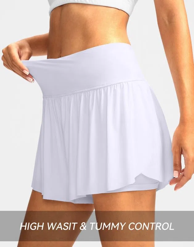 Soothfeel Falda de natación de cintura alta para mujer, pantalones cortos de 3 pulgadas, traje de baño fluido para mujer, con bolsillos, UPF 50+