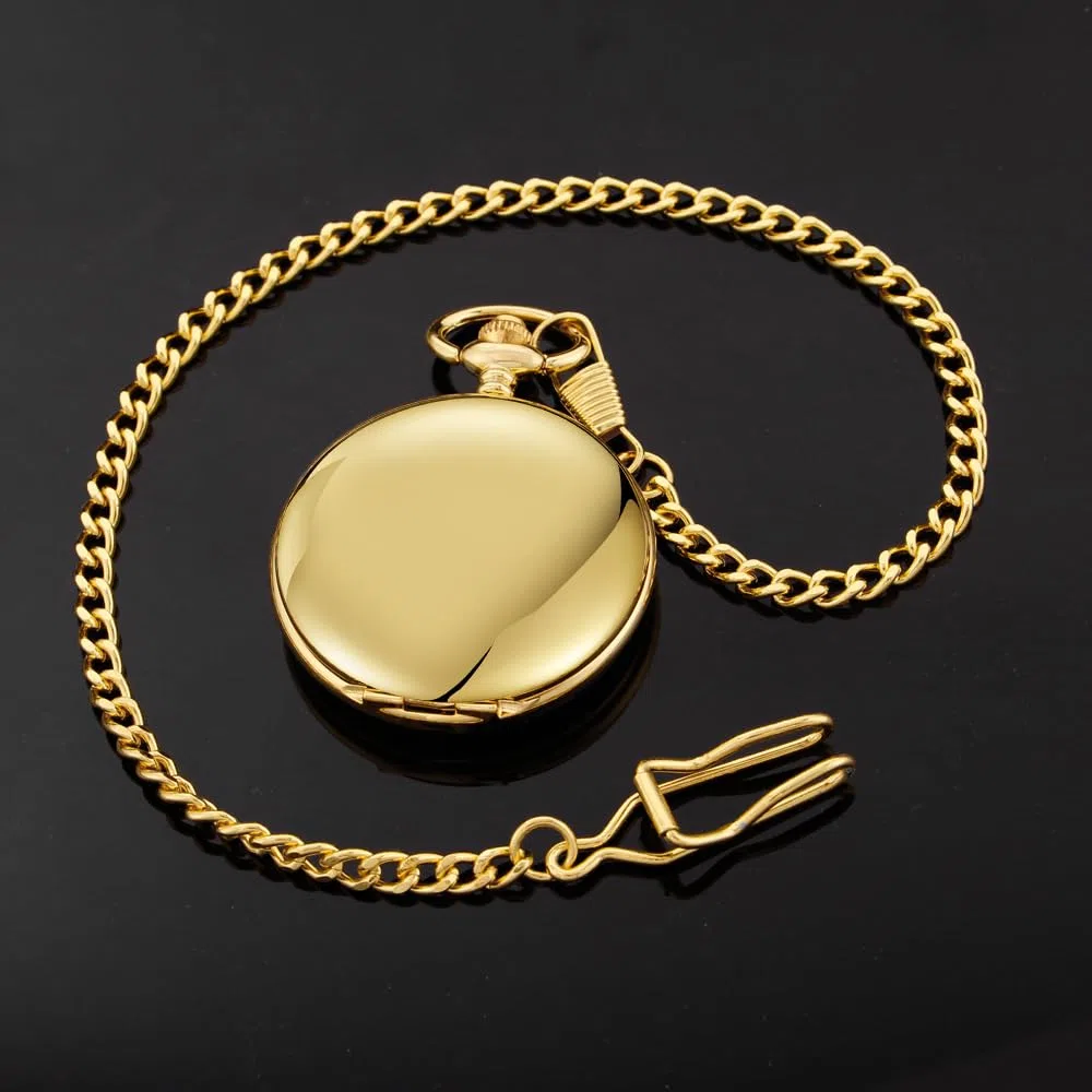 Reloj de bolsillo mecánico con números arábigos luminosos con cadena y caja, el mejor regalo (dorado), dorado-08, Regalo