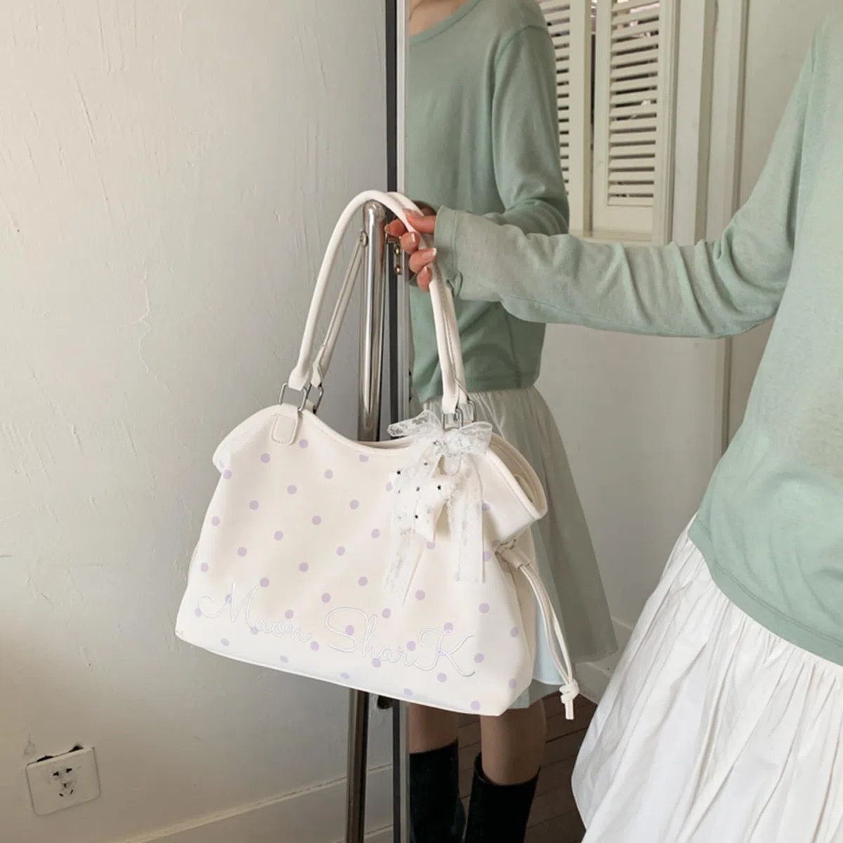 Bolso de mano de piel sintética con lunares para mujer, bolso de hombro multicolor, gran capacidad, casual, para el trabajo y ocio