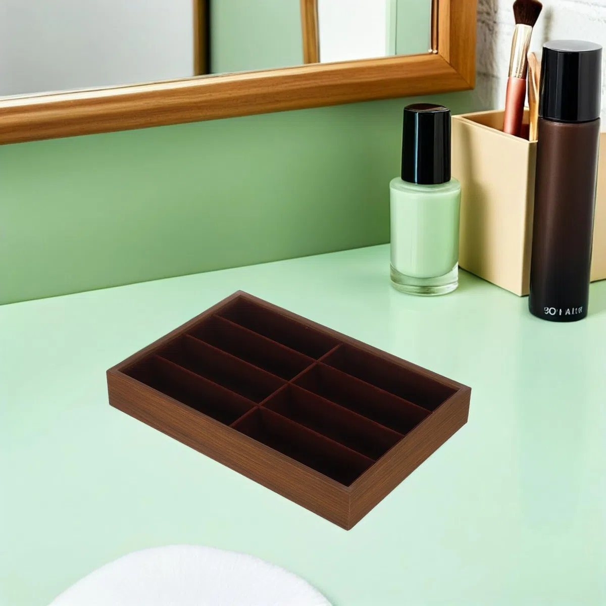 CHILDWEET Caja Organizadora de 8 Compartimentos para Gafas de Sol y Joyas, Bandeja de Madera Forro, Adecuado para Oficina y Almacenamiento en Hogar