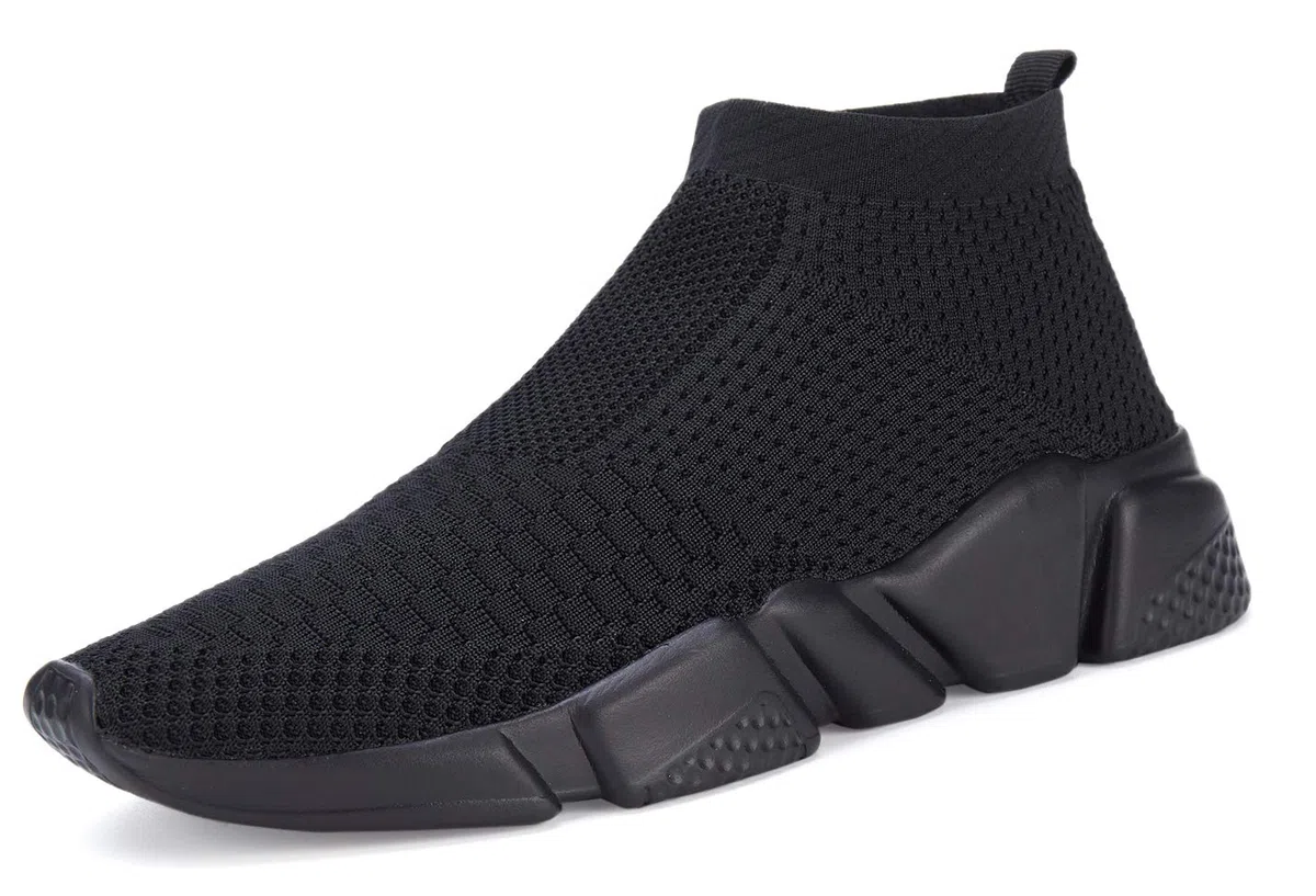 Zapatillas de Correr para Hombre Santiro, Transpirables, de Punto, Ligeras, Deportivas, Informales, Negro (Completamente Negro), 41 EU
