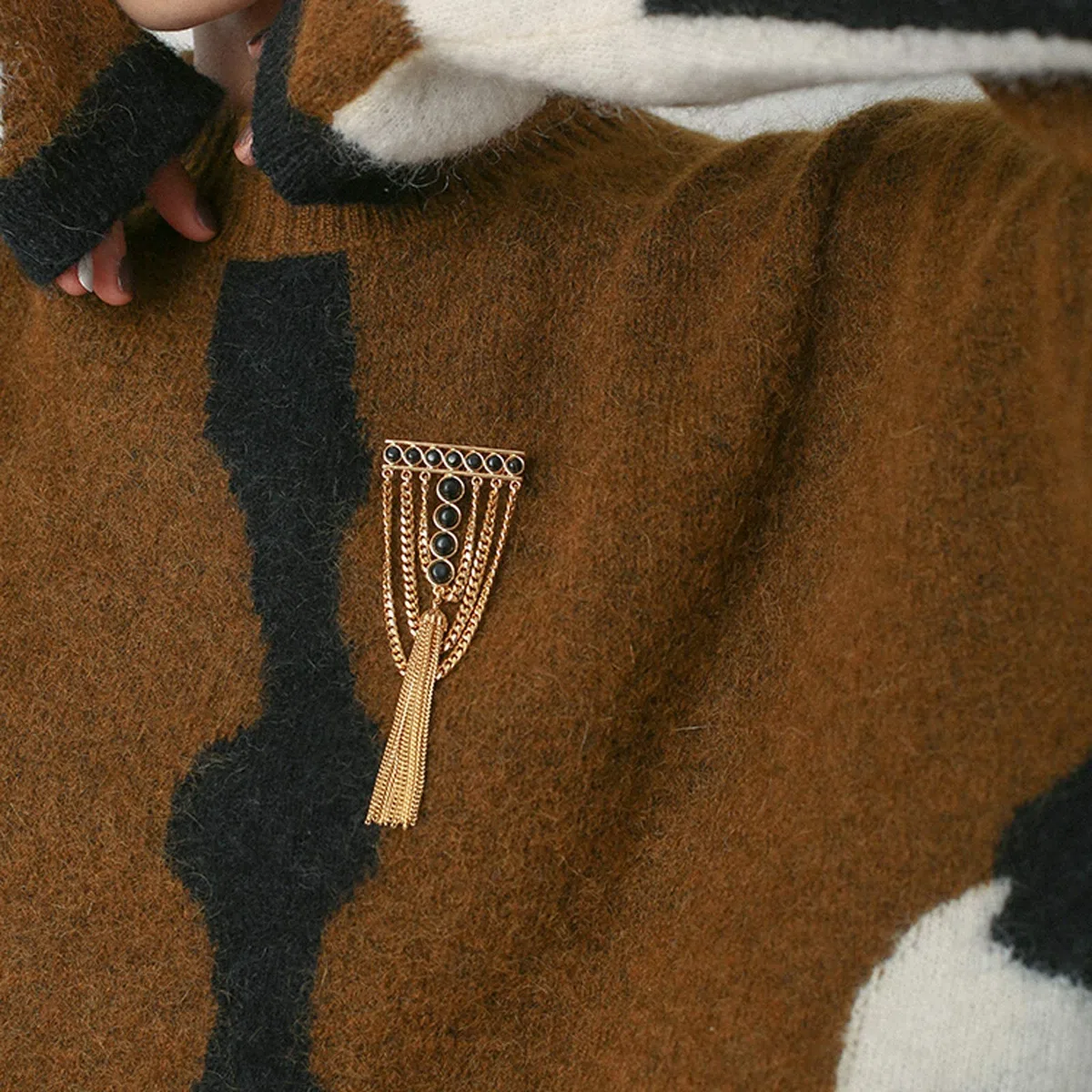 Broche para Mujer, Broche de ágata Negra con Borla, Broche de Cadena Colgante, alfiler para Traje, Tachuelas para Camisa, Accesorios para Hombres y Mujeres, broches exquisitos