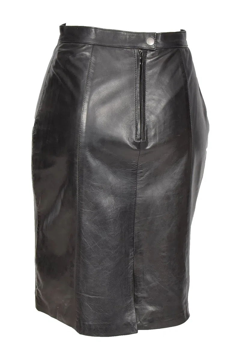 House Of Leather Mujer Cuero Real Longitud de Rodilla Falda Lápiz 22 Pulgadas Club Oficina Ropa Casual SKT1 Negro