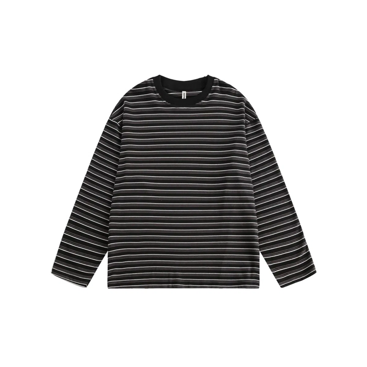 Camiseta Unisex De Algodón Pesado, Camiseta De Manga Corta Informal, Suave Y De Gran Tamaño,Básica,Camiseta A Rayas De Manga Larga, Cuello Redondo Holgado.,Negro,l