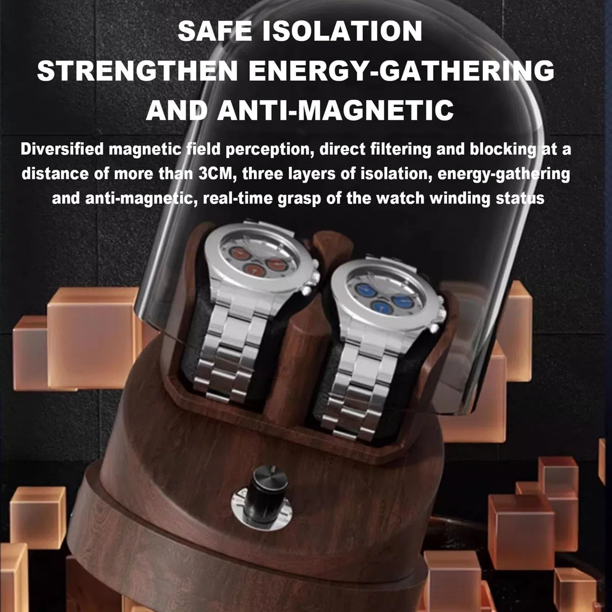 Reloj mecánico automático con pantalla giratoria con luz ambiental LED, ajuste de 5 velocidades, fuente de alimentación dual, para decoración